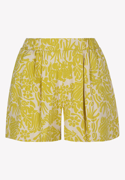 Silk shorts with high waist and original print, LAE in green