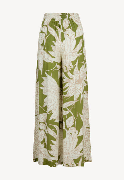 Women's pants with wide legs and original floral print, GRASSA in green