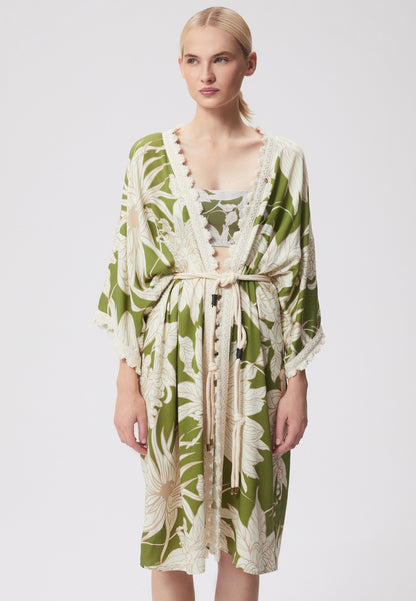 Kimono with a belt and original pattern, DILY in green