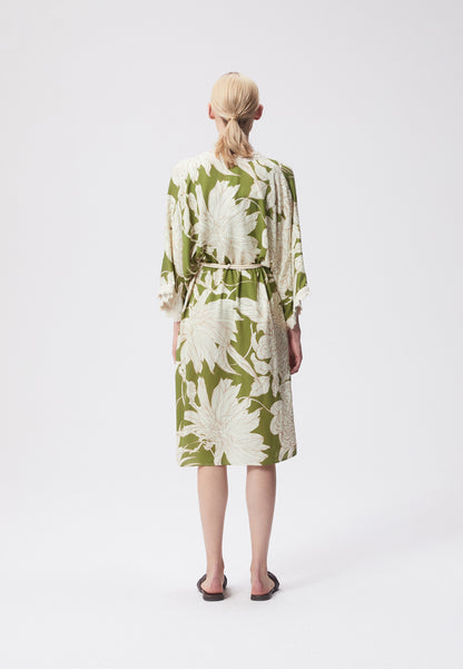 Kimono with a belt and original pattern, DILY in green