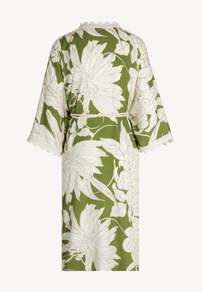 Kimono with a belt and original pattern, DILY in green
