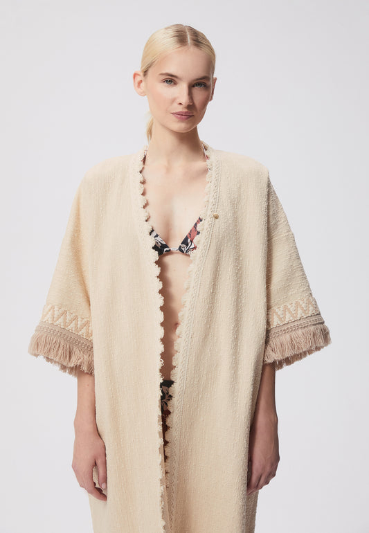 Cotton kimono with wide sleeves, AGAMA in beige