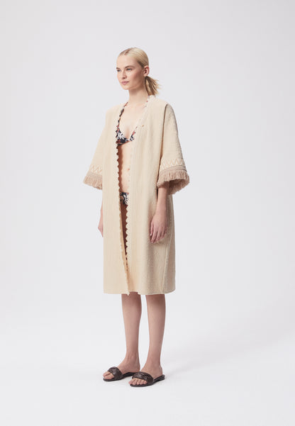 Cotton kimono with wide sleeves, AGAMA in beige