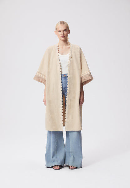 Cotton kimono with wide sleeves, AGAMA in beige