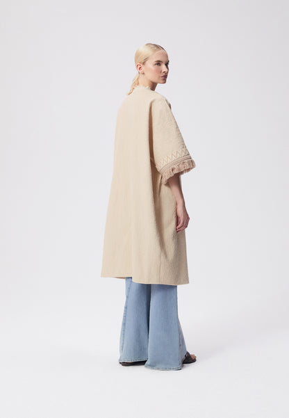 Cotton kimono with wide sleeves, AGAMA in beige