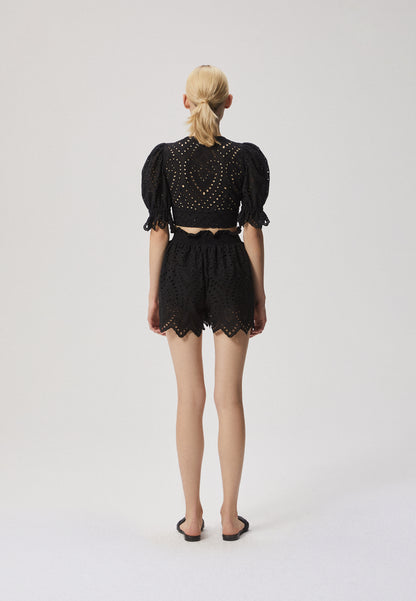 Women's wrap top with English embroidery, PALAU in black