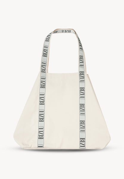 Cotton bag with a logo tape, BAGGO in cream