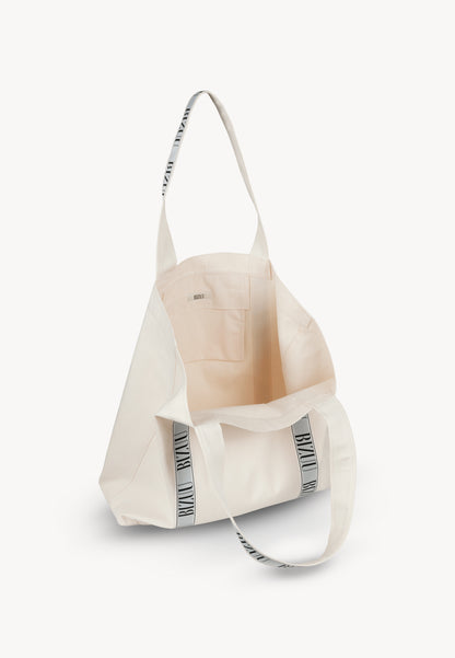 Cotton bag with a logo tape, BAGGO in cream