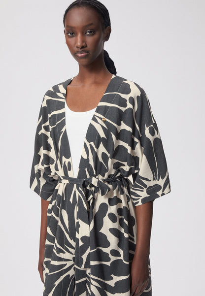 Kimono with a belt and original print, NERINE in beige