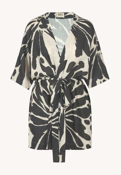 Kimono with a belt and original print, NERINE in beige