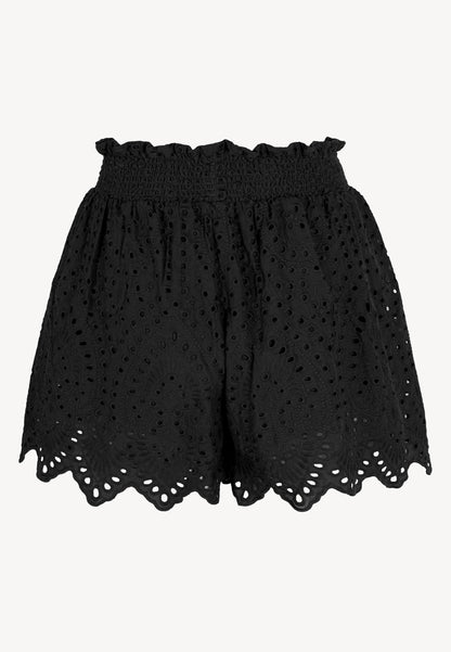 Shorts with a flared bottom and English embroidery, RIESCO in black