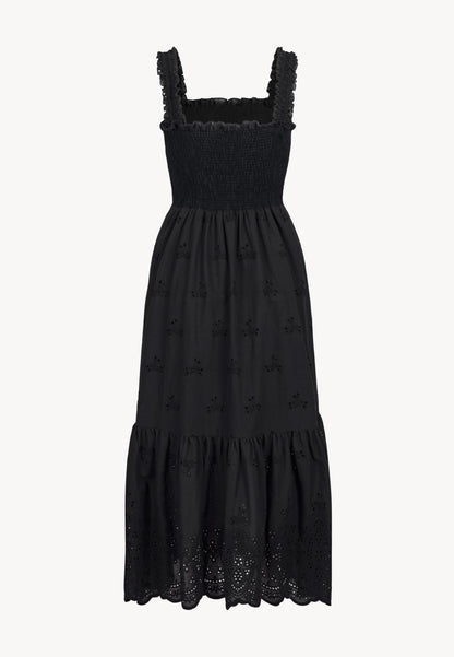 Midi dress with wide straps and English embroidery, BARCONNA in black