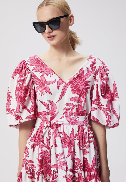 A floral mini dress with a V-neck ISOLDE white