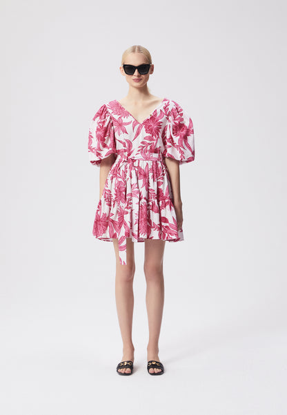 A floral mini dress with a V-neck ISOLDE white