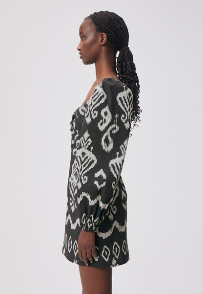 A mini dress with puffy sleeves and an original pattern NEVIS black