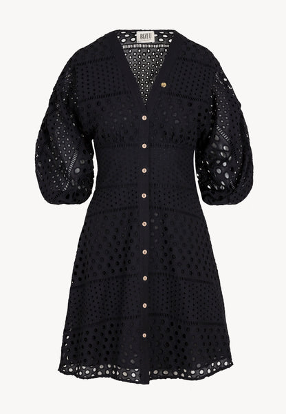 A trapeze dress with broderie anglaise and buttons CAVIANA black