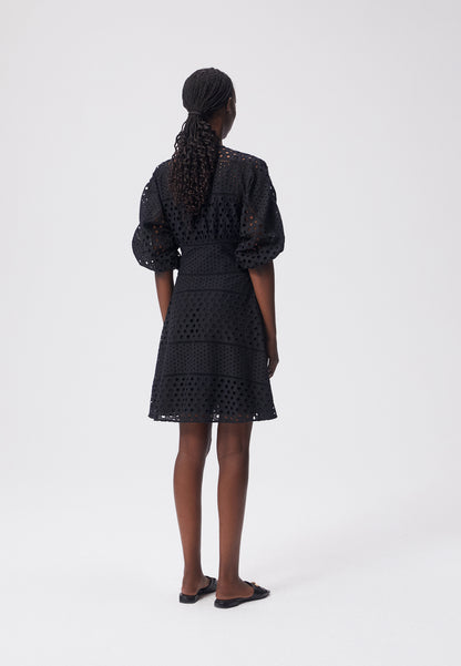 A trapeze dress with broderie anglaise and buttons CAVIANA black