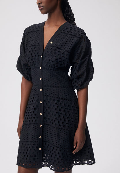 A trapeze dress with broderie anglaise and buttons CAVIANA black