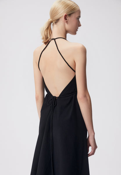 A dress with a V-neck and asymmetrical hem JUIN black