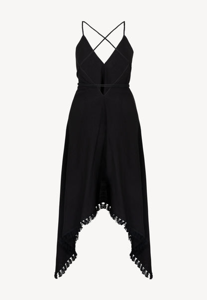 A dress with a V-neck and asymmetrical hem JUIN black