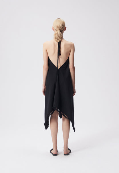 A dress with a V-neck and asymmetrical hem JUIN black