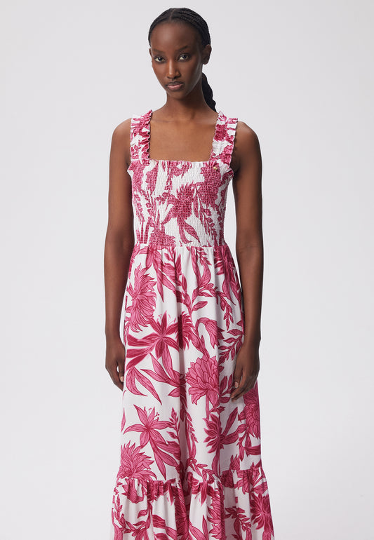 A floral maxi dress with wide straps DISA white