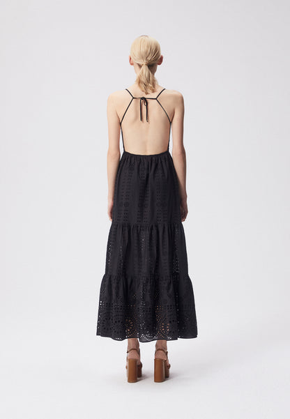 A maxi dress with broderie anglaise and cascading ruffles TAPEA black