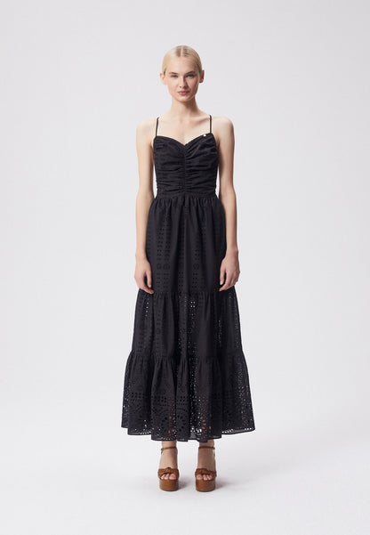 A maxi dress with broderie anglaise and cascading ruffles TAPEA black