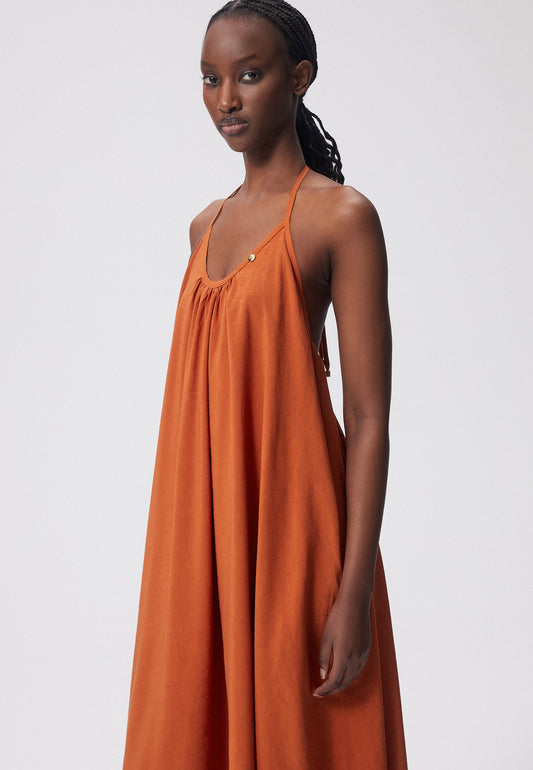 A maxi dress with an asymmetrical hem COTTIE orange