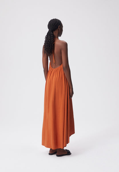 A maxi dress with an asymmetrical hem COTTIE orange