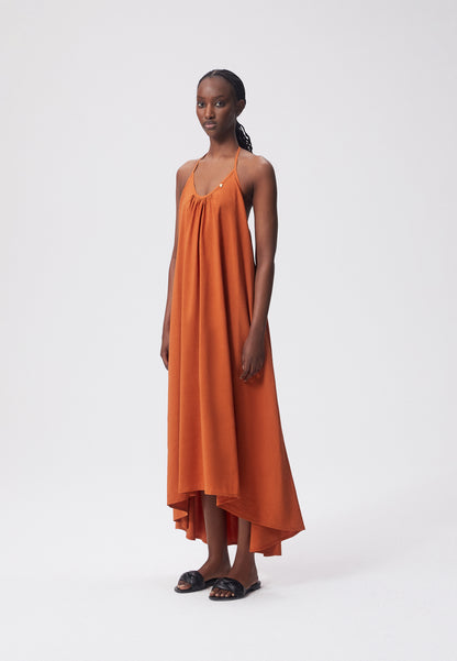 A maxi dress with an asymmetrical hem COTTIE orange