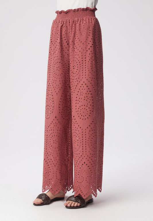 Wide-leg pants with broderie anglaise MINDORO pink
