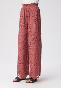 Wide-leg pants with broderie anglaise MINDORO pink