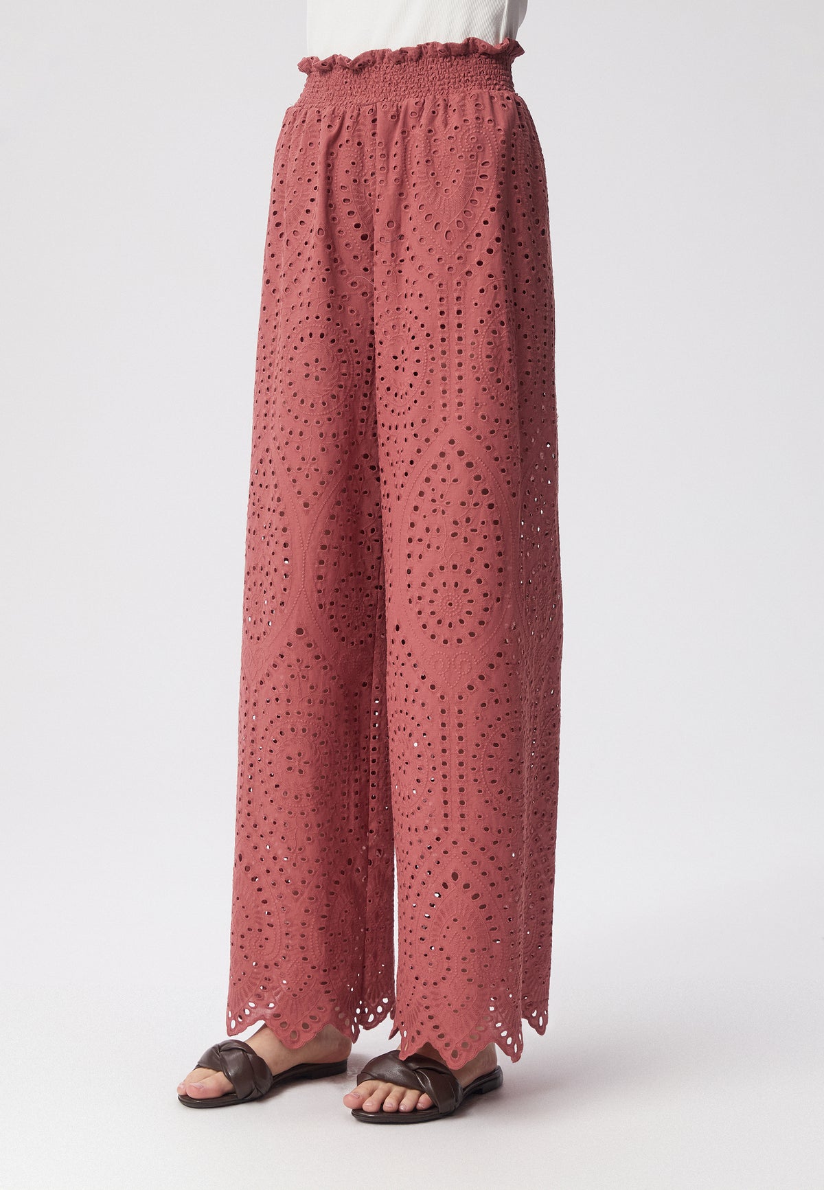Wide-leg pants with broderie anglaise MINDORO pink