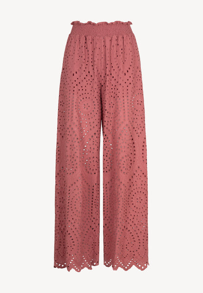 Wide-leg pants with broderie anglaise MINDORO pink