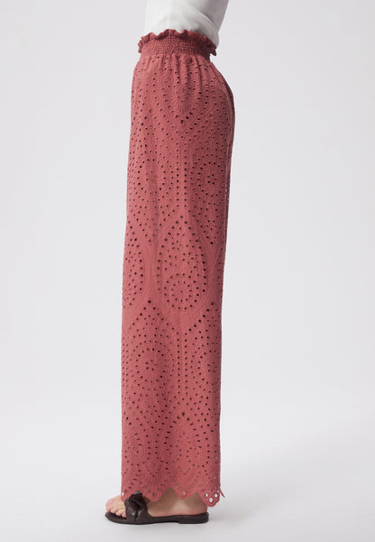 Wide-leg pants with broderie anglaise MINDORO pink