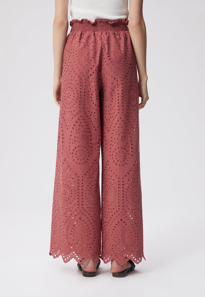 Wide-leg pants with broderie anglaise MINDORO pink