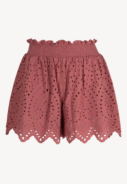 High-waisted shorts with broderie anglaise RIESCO pink