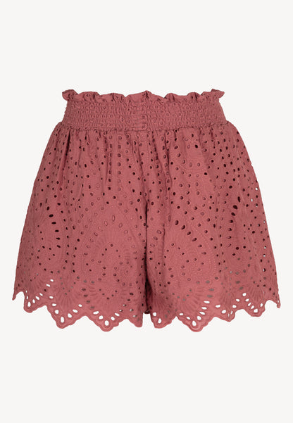 High-waisted shorts with broderie anglaise RIESCO pink