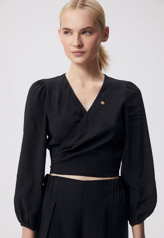 A short wrap blouse with a tie at the waist MUNNIOR black