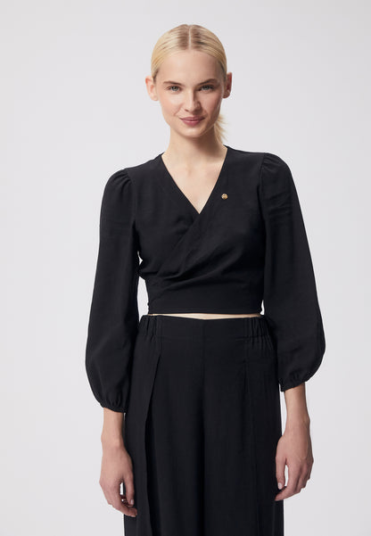 A short wrap blouse with a tie at the waist MUNNIOR black