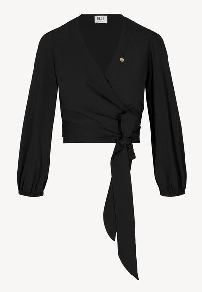 A short wrap blouse with a tie at the waist MUNNIOR black