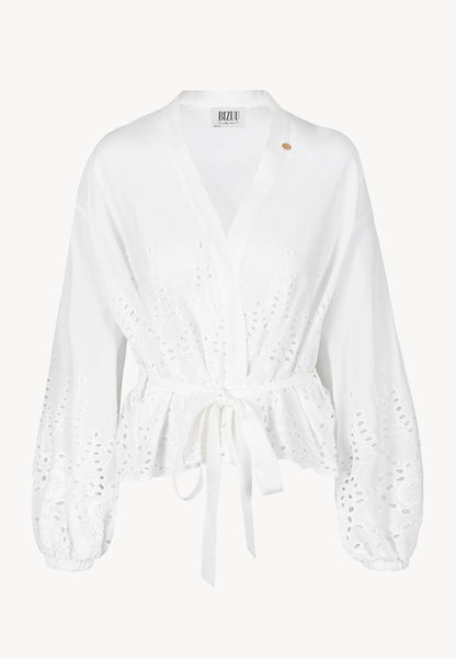 A kimono shirt with a belt and decorative embroidery MULIA white