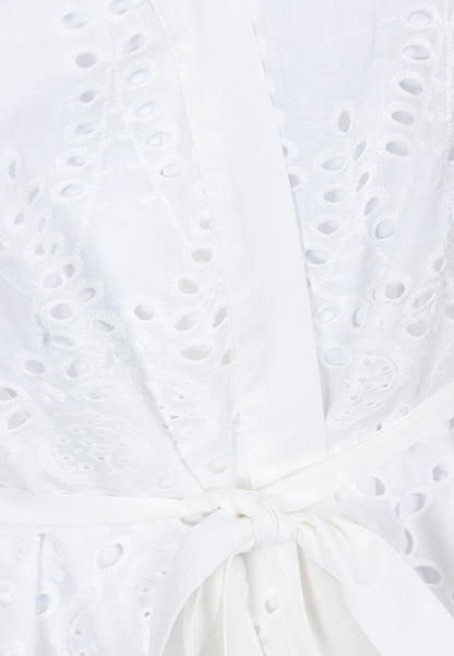 A kimono shirt with a belt and decorative embroidery MULIA white