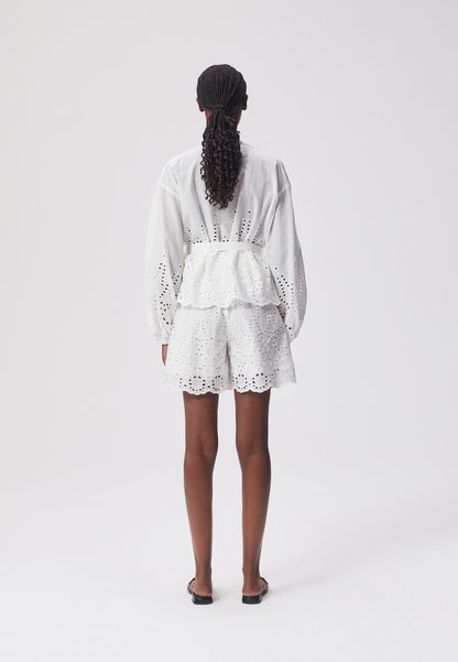 A kimono shirt with a belt and decorative embroidery MULIA white