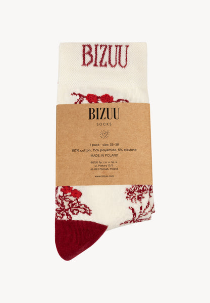 Women's socks with floral print SERAFIL white