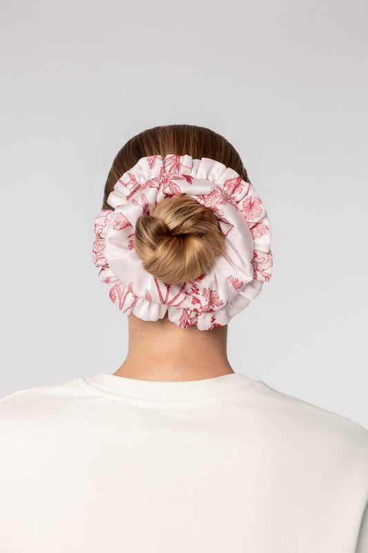 Hair scrunchie with flowers and decorative ruffle ROSA