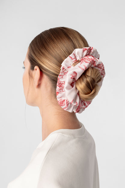 Hair scrunchie with flowers and decorative ruffle ROSA