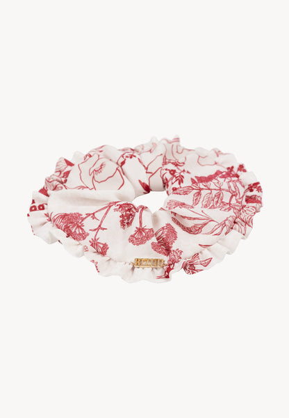 Hair scrunchie with flowers and decorative ruffle ROSA