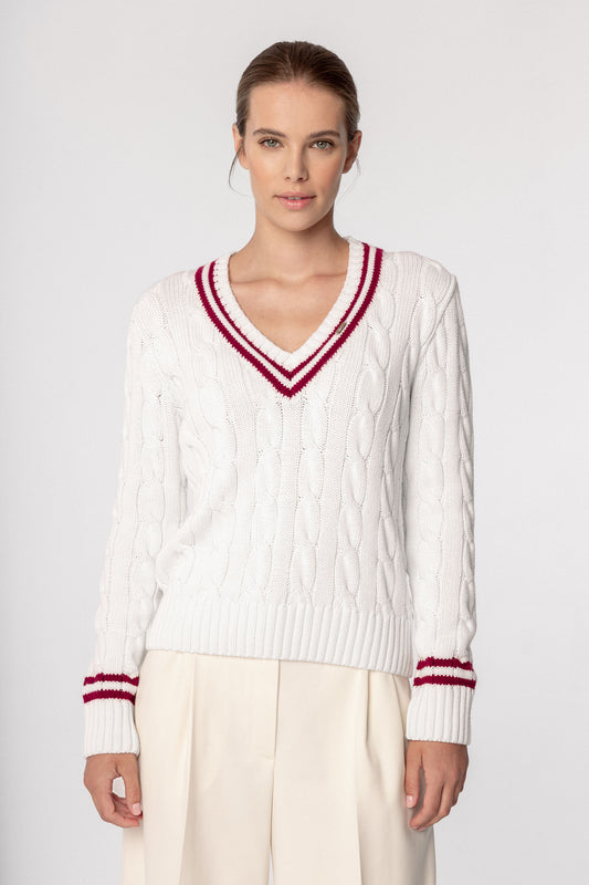 Women's v-neck cable knit sweater DRIANNI white